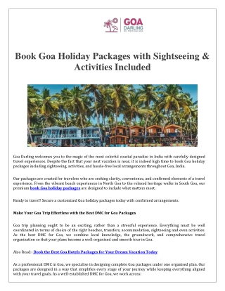 Book Goa Holiday Packages with Sightseeing & Activities Included