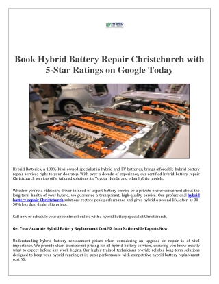 hybrid battery repair Christchurch