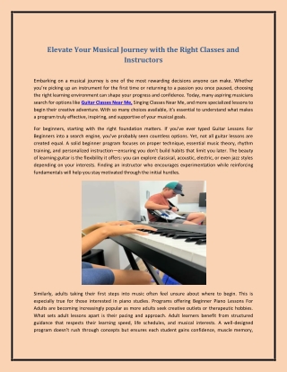 Elevate Your Musical Journey with the Right Classes and Instructors