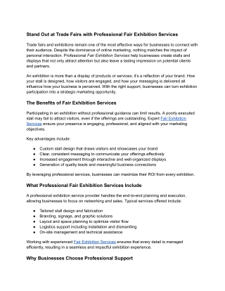 Stand Out at Trade Fairs with Professional Fair Exhibition Services