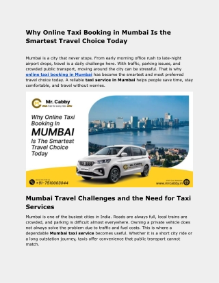 Why Online Taxi Booking in Mumbai Is the Smartest Travel Choice Today