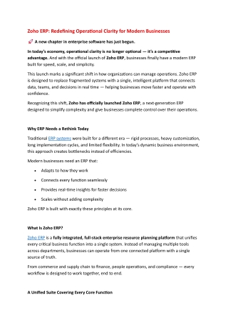 Zoho ERP Redefining Operational Clarity for Modern Businesses