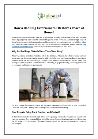 How a Bed Bug Exterminator Restores Peace at Home?