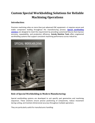 Custom Special Workholding Solutions for Reliable Machining Operations