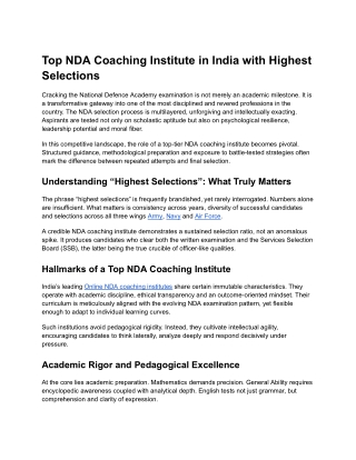 Top NDA Coaching Institute in India with Highest Selections