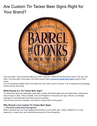 Are Custom Tin Tacker Beer Signs Right for Your Brand