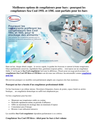 Meilleurs congélateurs pour bars | Sea Cool 195 L & 150 L – Performance & effica