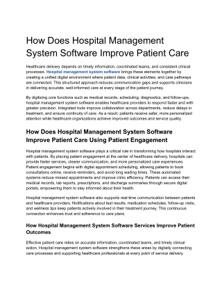 How Does Hospital Management System Software Improve Patient Care