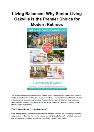 Premier Senior Living Oakville | Balanced Retirement & Wellness