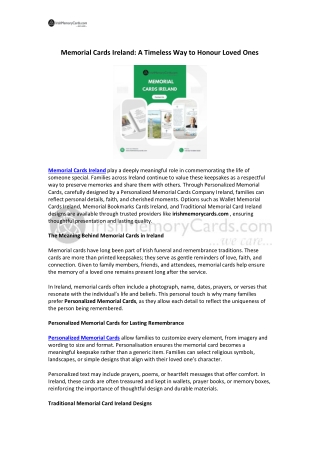 Memorial Cards Ireland