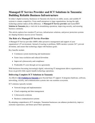 Managed IT Service Provider and ICT Solutions in Tanzania Building Reliable Business Infrastructure