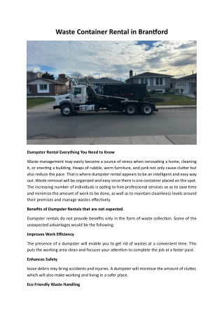 Waste Container Rental in Brantford