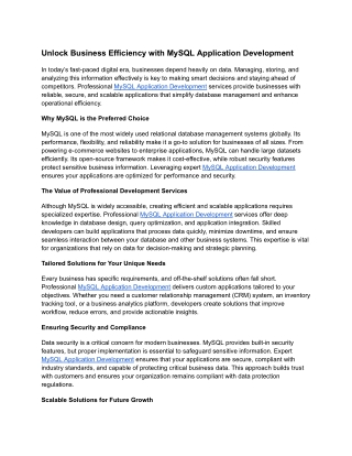 Unlock Business Efficiency with MySQL Application Development