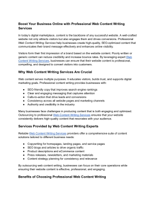 Boost Your Business Online with Professional Web Content Writing Services
