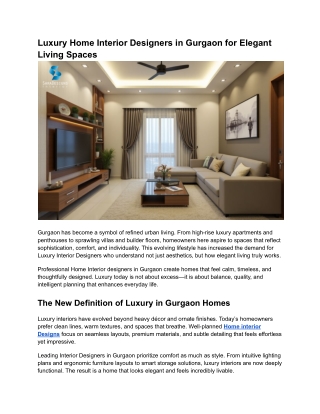 Luxury Home Interior Designers in Gurgaon for Elegant Living Spaces