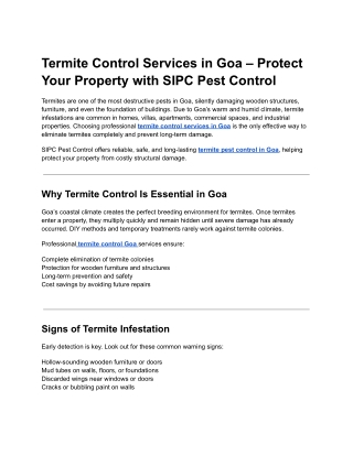 Termite control services in Goa
