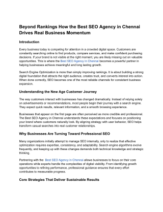 Beyond Rankings How the Best SEO Agency in Chennai Drives Real Business Momentum
