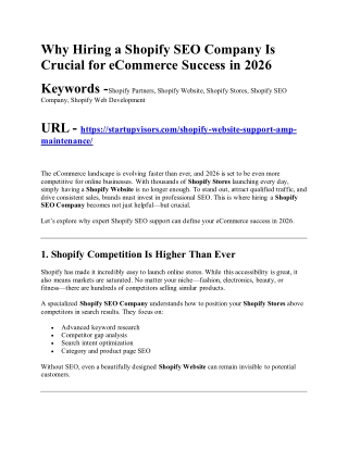 Why Hiring a Shopify SEO Company Is Crucial for eCommerce Success in 2026