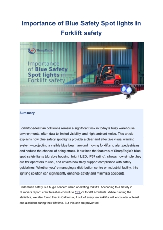 Importance of Blue Safety Spot lights in Forklift safety