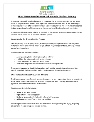 How Water Based Gravure Ink works in Modern Printing