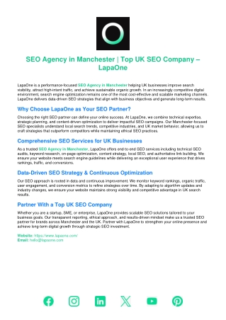 SEO Agency in Manchester | Top UK SEO Company – LapaOne