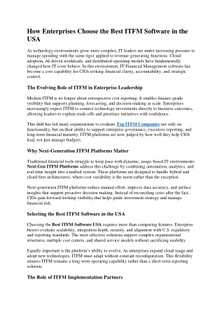 How Enterprises Choose the Best ITFM Software in the USA