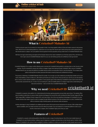 Cricket Bet 9 – Information Overview