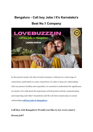 Bengaluru - Call boy Jobs I It's Karnataka's Best No