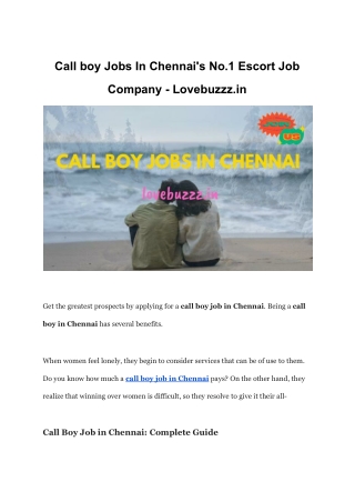 Call boy Jobs In Chennai's No