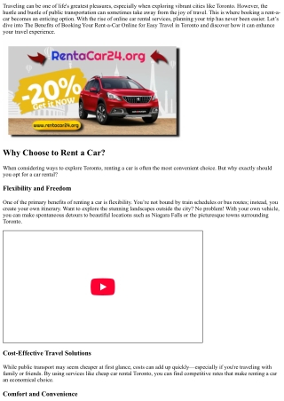 The Benefits of Booking Your Rent-a-Car Online for Easy Travel in Toronto