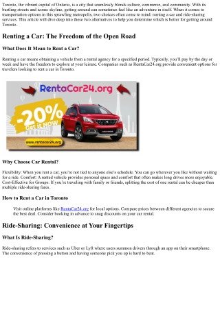 Renting vs Ride-Sharing: Which is Better for Getting Around Toronto?