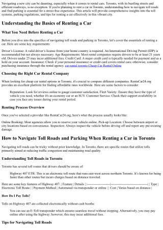 How to Navigate Toll Roads and Parking When Renting a Car in Toronto