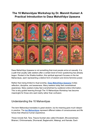 The 10 Mahavidyas Workshop by Dr. Manmit Kumarr A Practical Introduction to Dasa MahaVidya Upasana