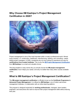 Why Choose IIM Kashipur’s Project Management Certification in 2026