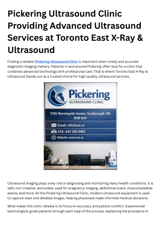 Pickering Ultrasound Clinic Providing Advanced Ultrasound Services at Toronto East X-Ray & Ultrasound