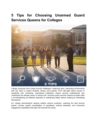 5 Tips for Choosing Unarmed Guard Services Queens for Colleges