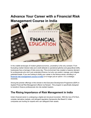 Advance Your Career with a Financial Risk Management Course in India