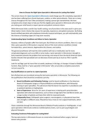 How to Choose the Right Spine Specialist in Minnesota for Lasting Pain Relief