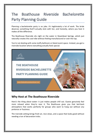 The Boathouse Riverside Bachelorette Party Planning Guide