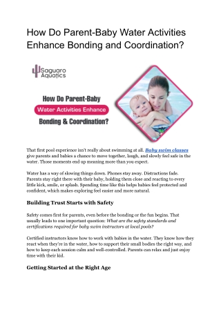 Parent-Baby Water Activities: Bonding & Coordination Tips