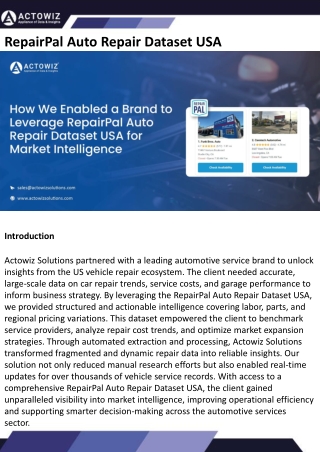 RepairPal Auto Repair Dataset USA