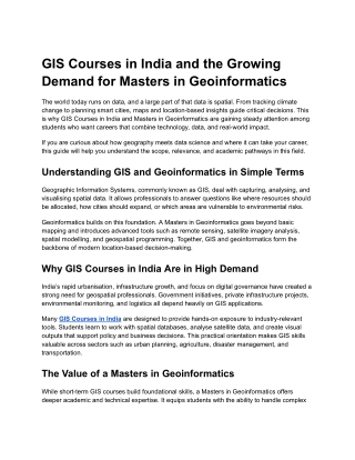 GIS Courses in India and the Growing Demand for Masters in Geoinformatics