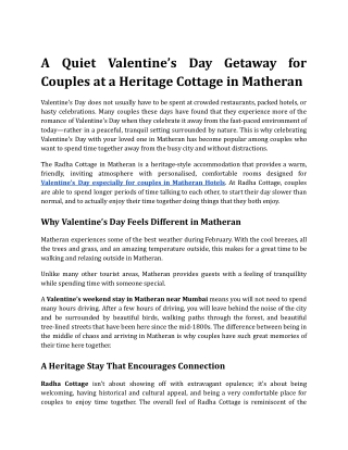 A Quiet Valentine’s Day Getaway for Couples at a Heritage Cottage in Matheran