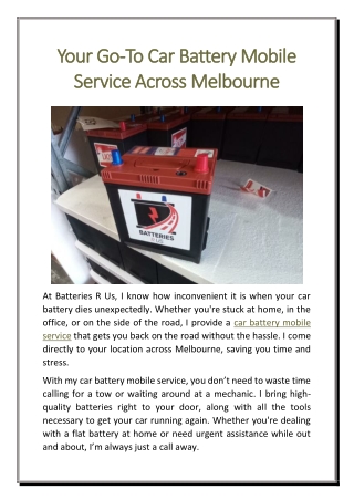 Your Go-To Car Battery Mobile Service Across Melbourne