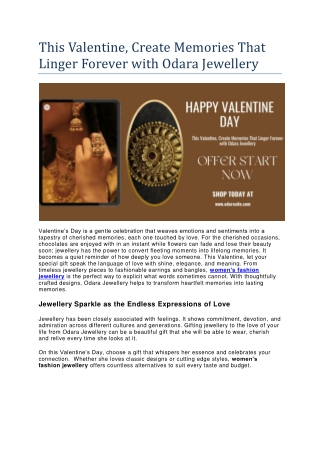 This Valentine, Create Memories That Linger Forever with Odara Jewellery