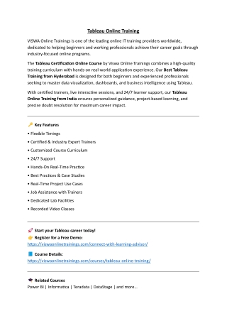 Tableau Online Training Real-time support from India
