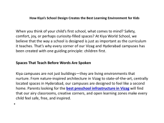 How Kiya’s School Design Creates the Best Learning Environment for Kids