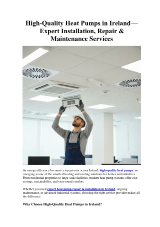 High-Quality Heat Pumps in Ireland - Expert Installation, Repair & Maintenance Services