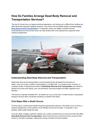 Dead Body Removal And Transportation