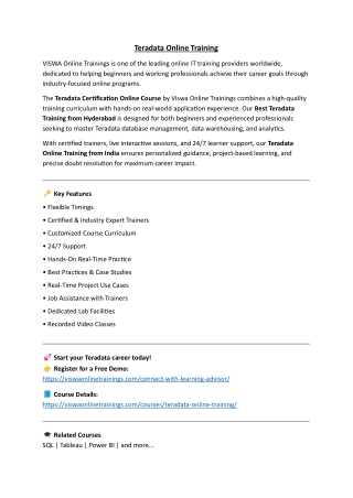 Teradata Online Training Real-time support from Hyderabad